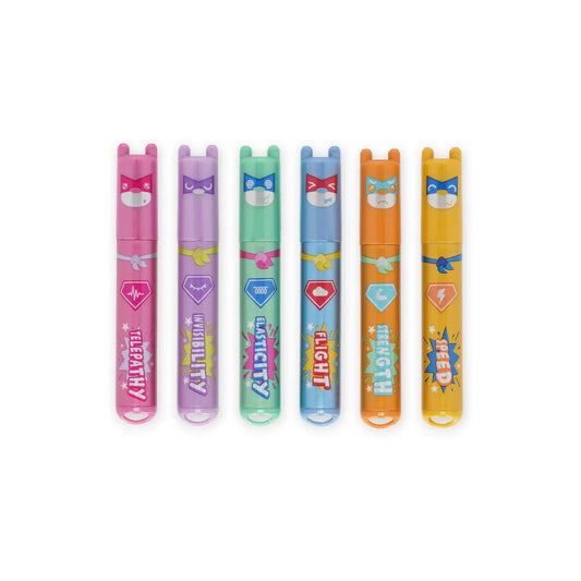Set of 6 Mini Teddy's Superpower Highlighters | Metallic Superhero Bear Highlighters