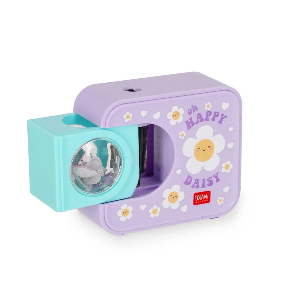 Temperamatite Elettrico Legami Top of the Tip Daisy con Serbatoio Trucioli Lama Acciaio Tungsteno a Batteria Tema Margherita Viola