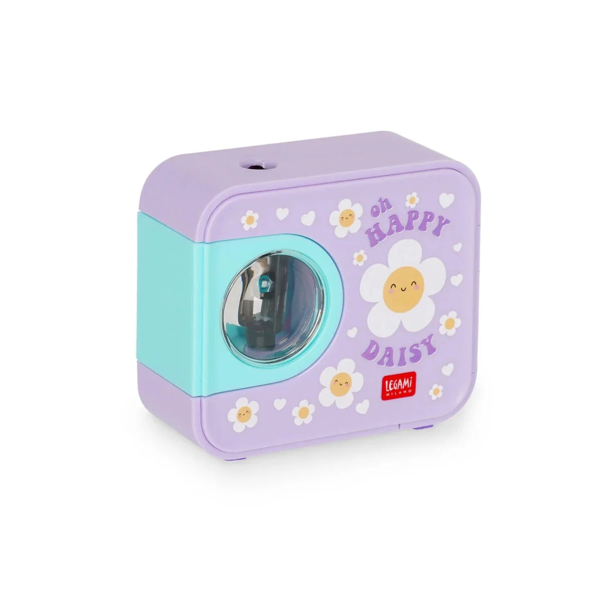 Temperamatite Elettrico Legami Top of the Tip Daisy con Serbatoio Trucioli Lama Acciaio Tungsteno a Batteria Tema Margherita Viola