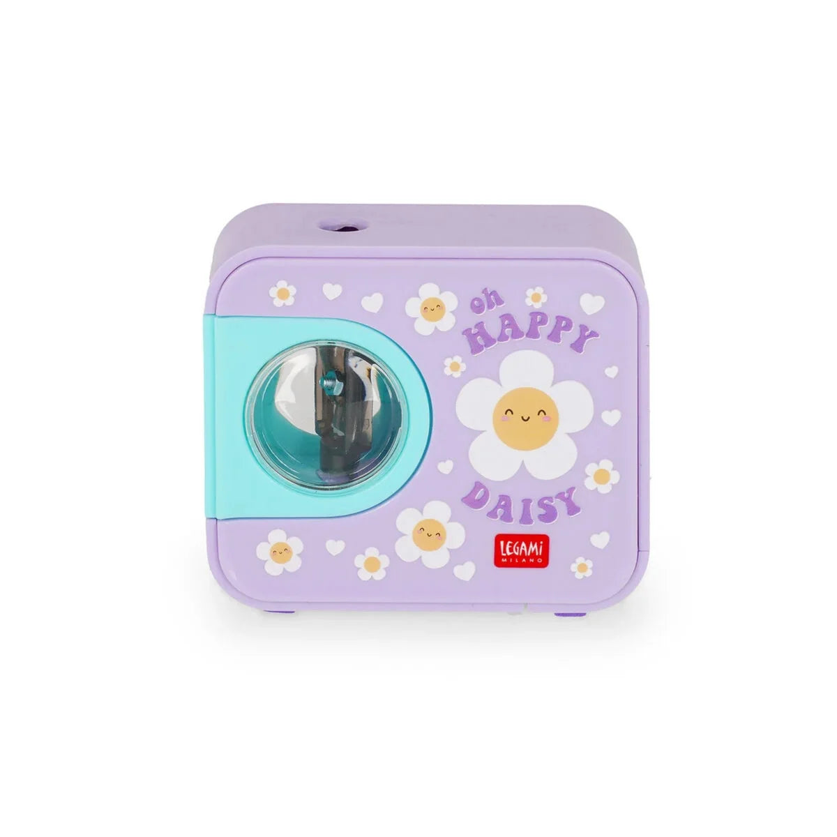 Temperamatite Elettrico Legami Top of the Tip Daisy con Serbatoio Trucioli Lama Acciaio Tungsteno a Batteria Tema Margherita Viola
