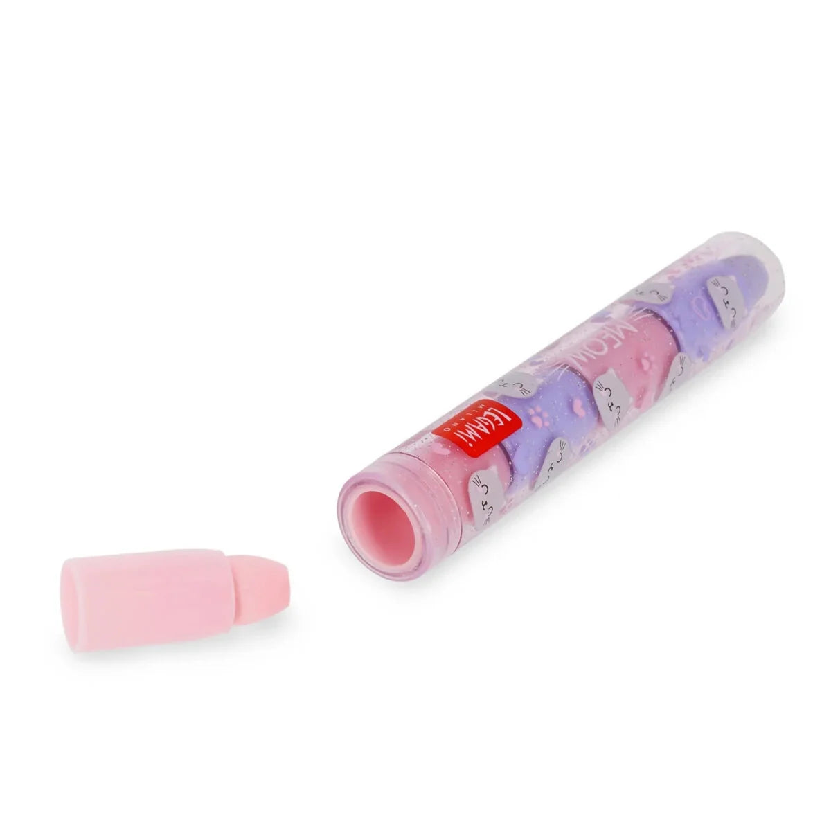 Gomme Impilabili Meow Legami — 5 Gomme Profumate al Mirtillo con Portagomma a Zampina di Gatto