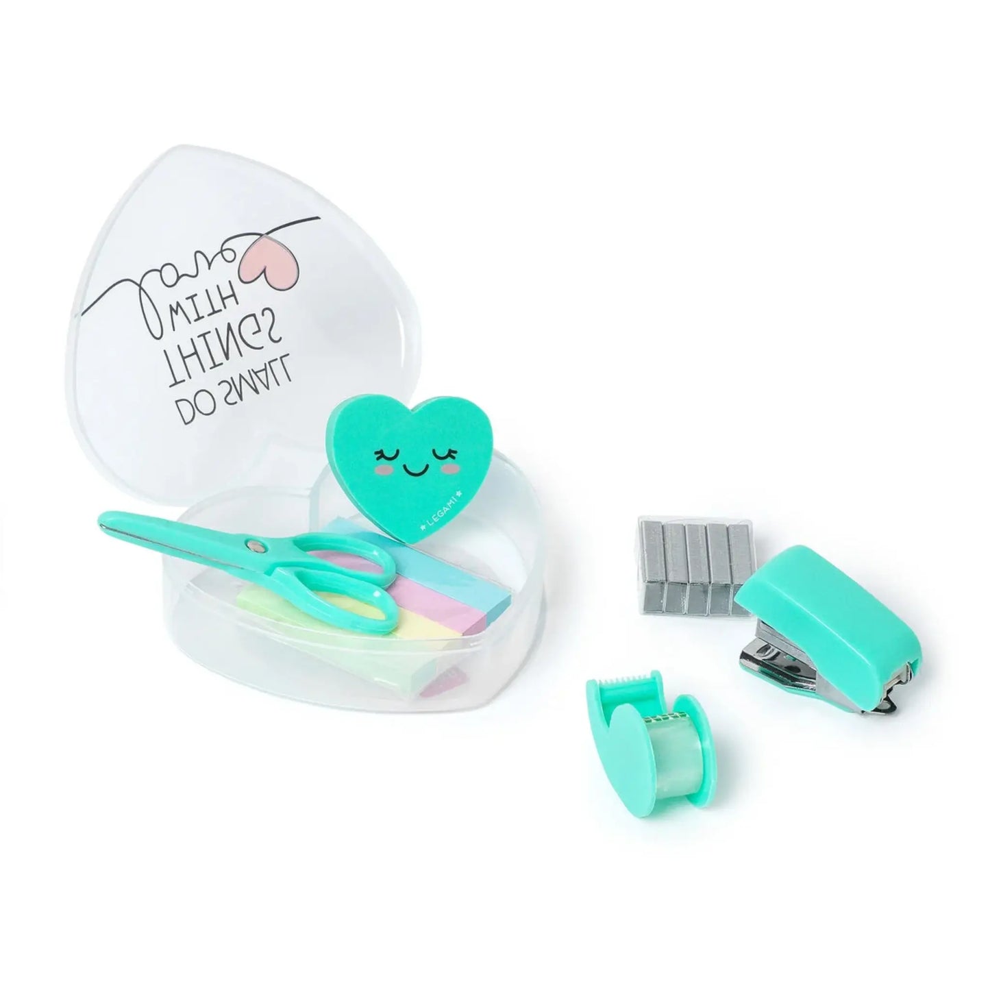 Mini Set Cancelleria Cuore Legami Heart | Kit Forbici Cucitrice Nastro Segnapagina