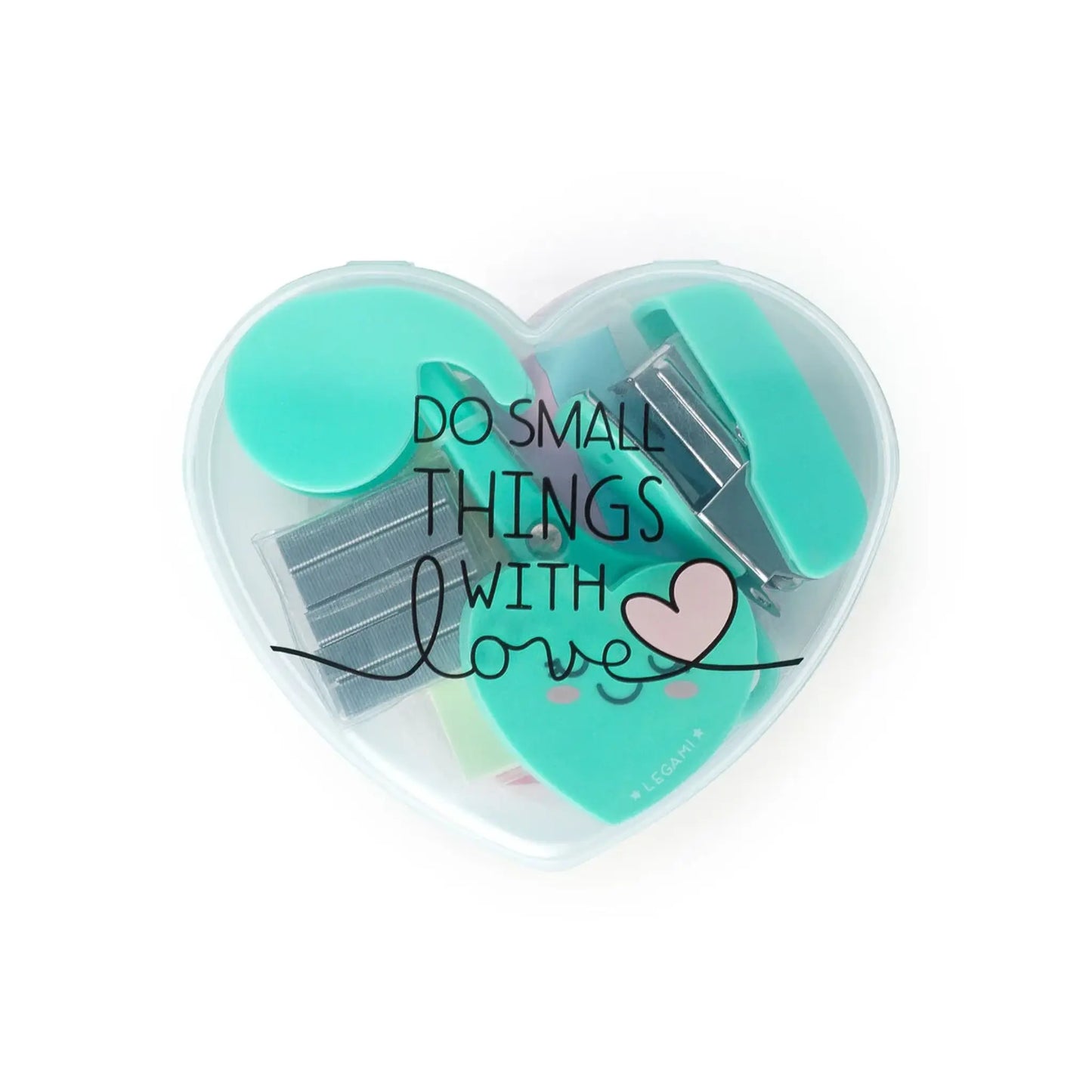 Mini Set Cancelleria Cuore Legami Heart | Kit Forbici Cucitrice Nastro Segnapagina