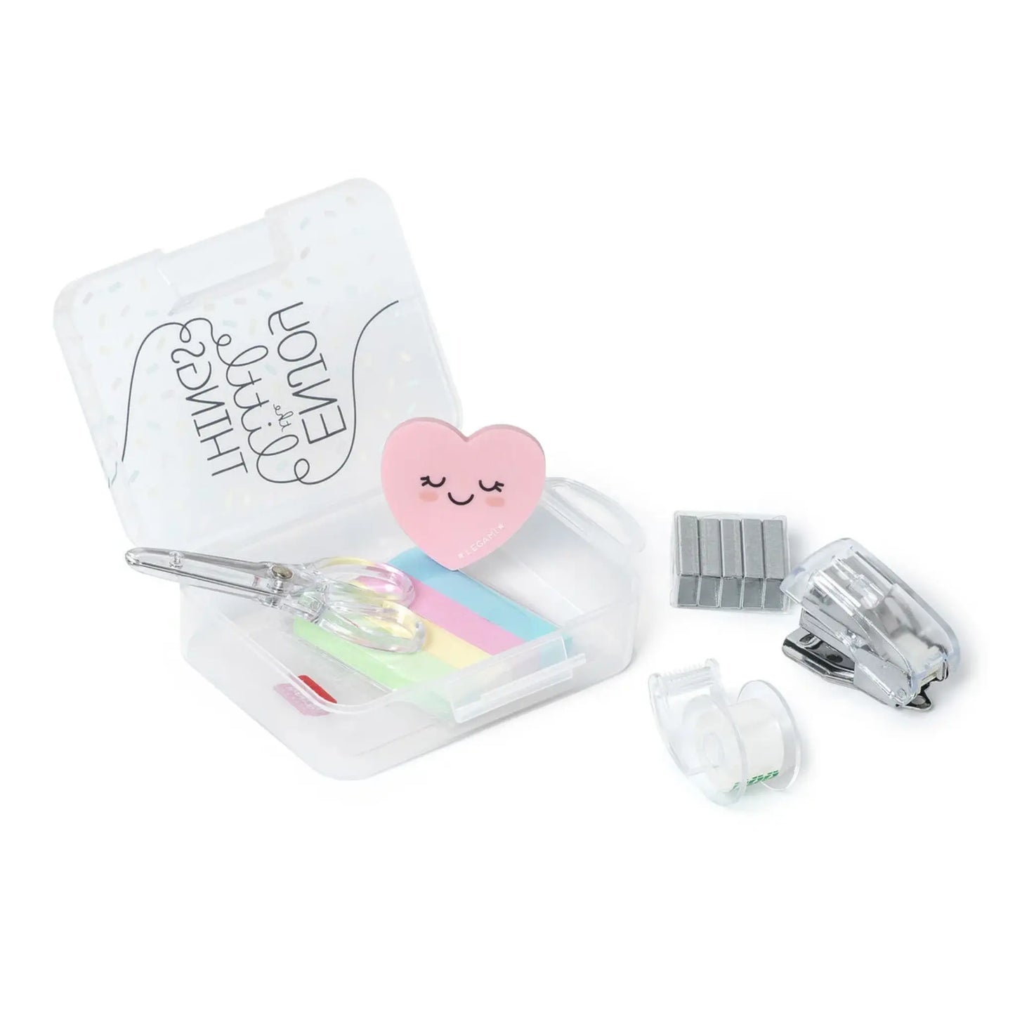 Mini Set Cancelleria Legami Little Things | Kit Rettangolare Forbici Cucitrice Nastro Segnapagina