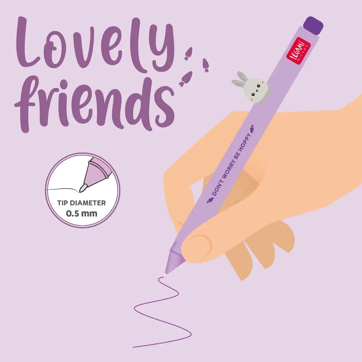 Penna Gel Bunny "Don't Worry Be Hoppy" con Animaletto Decorativo - Lovely Friends Legami