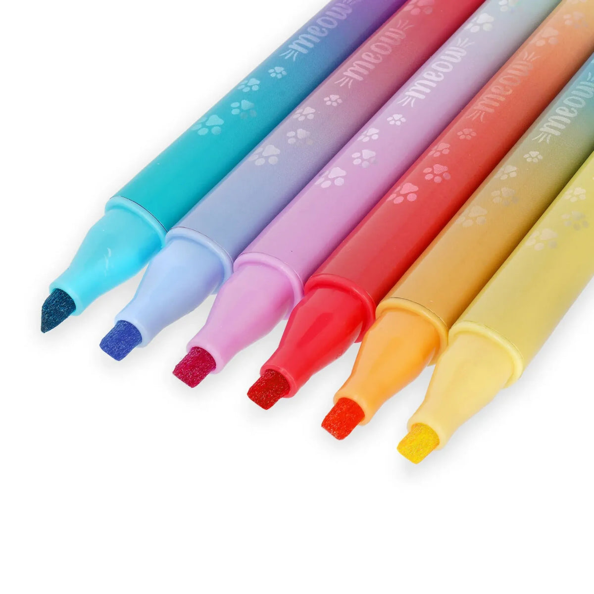 Set of 6 Kitty Meow Legami Dual-Tip Highlighters — 12 Pastel and Neon Colors