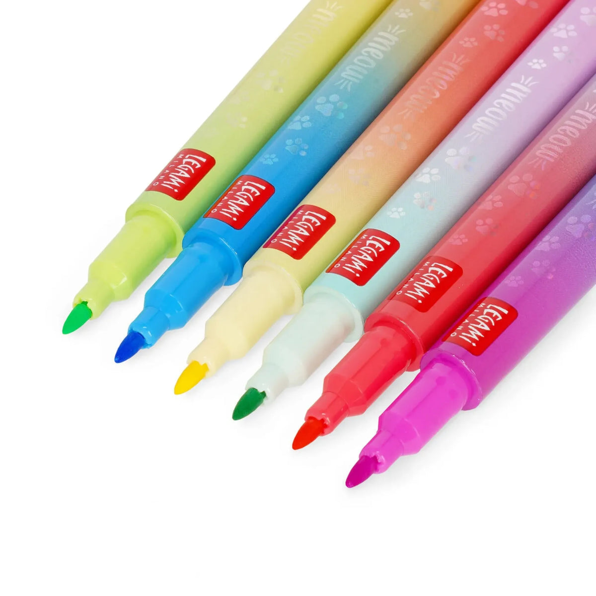 Set of 6 Kitty Meow Legami Dual-Tip Highlighters — 12 Pastel and Neon Colors