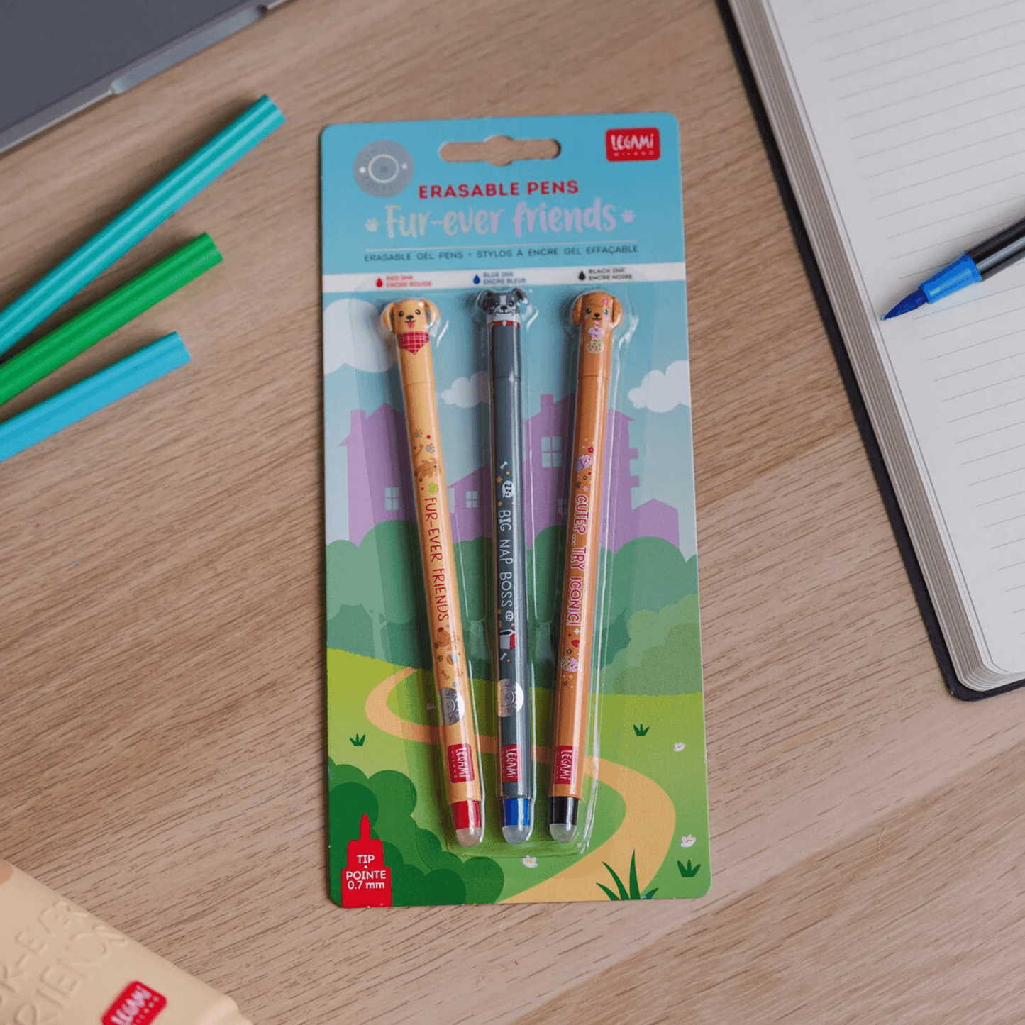 Set 3 Penne Cancellabili Legami Fur-ever Friends - Cani Golden Retriever Bulldog Poodle | Erasable Pen