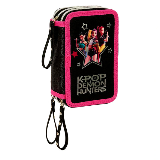 Portacolori Triplo K-Pop Demon Hunters Energy Huntrix Completo 37 Pezzi con Matite Pennarelli e Accessori Safta
