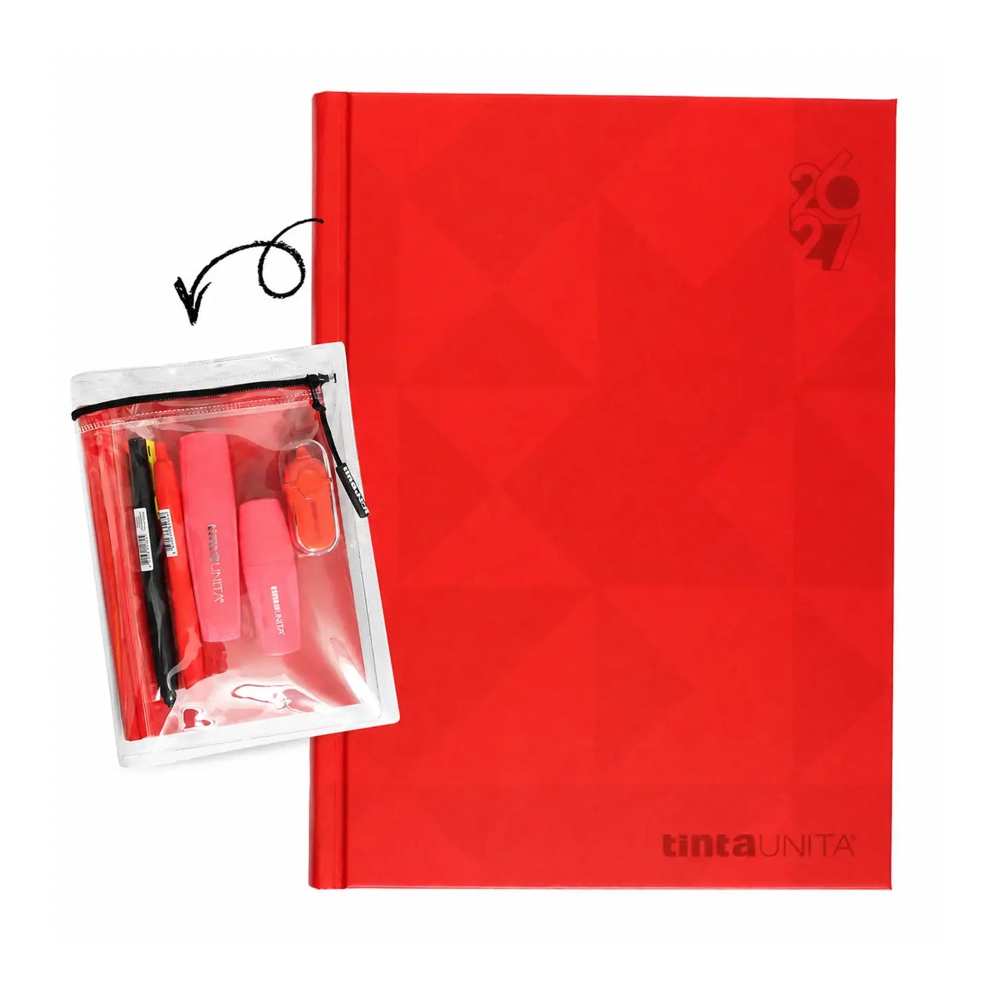 Diario Tinta Unita Plain 12 Mesi 2026-27 con Cover e Kit Penne | 5 Colori