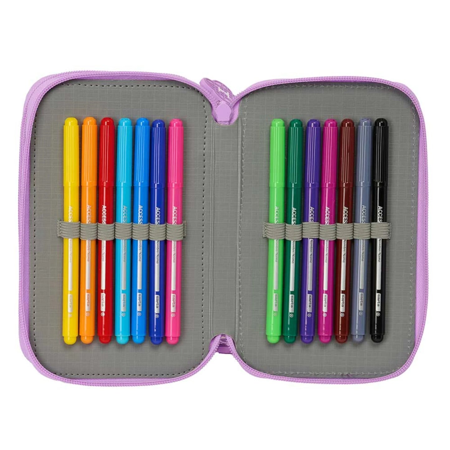Astuccio 3 Zip Safta K-Pop Demon Hunters Artist Lilla con 37 Accessori — Tie-Dye Pastel Tirazip Huntrix Licenza Ufficiale Netflix