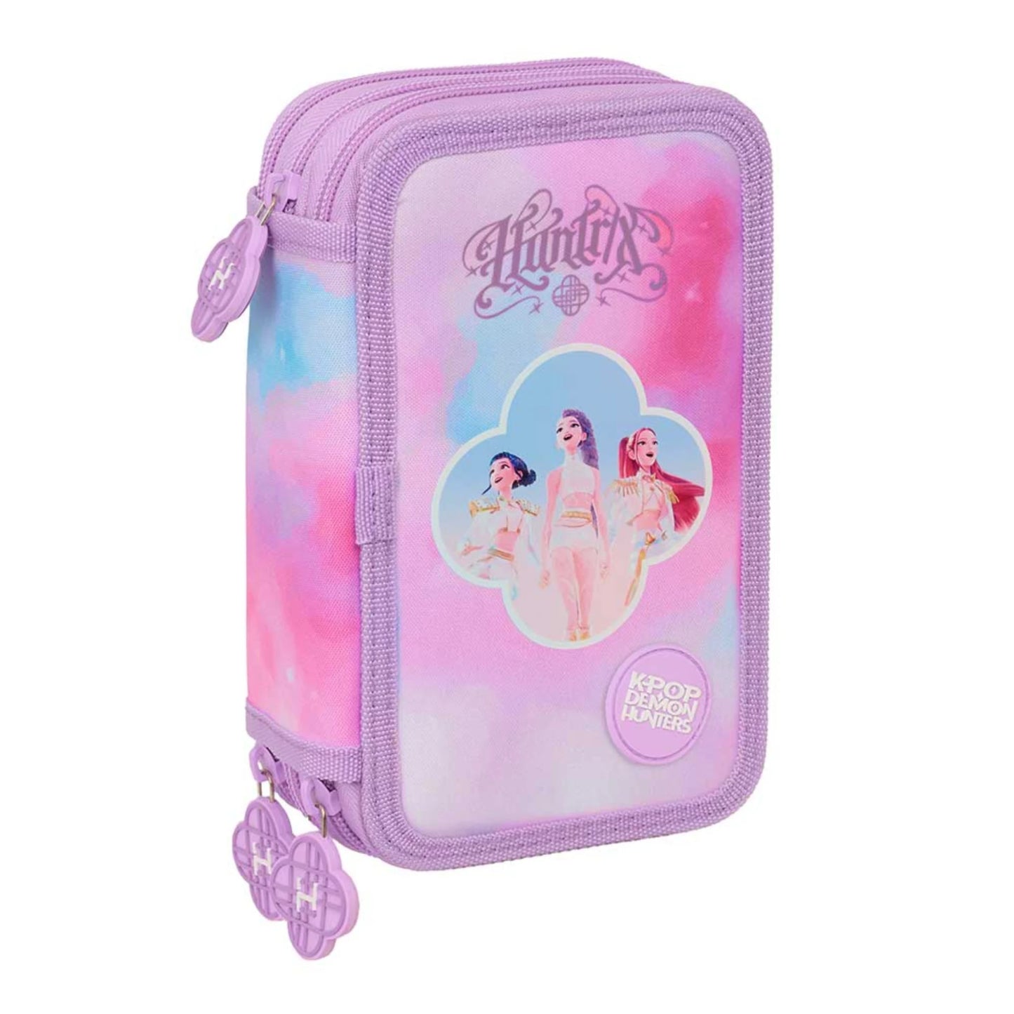 Astuccio 3 Zip Safta K-Pop Demon Hunters Artist Lilla con 37 Accessori — Tie-Dye Pastel Tirazip Huntrix Licenza Ufficiale Netflix