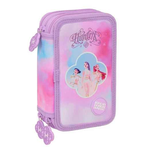 Astuccio 3 Zip Safta K-Pop Demon Hunters Artist Lilla con 37 Accessori — Tie-Dye Pastel Tirazip Huntrix Licenza Ufficiale Netflix