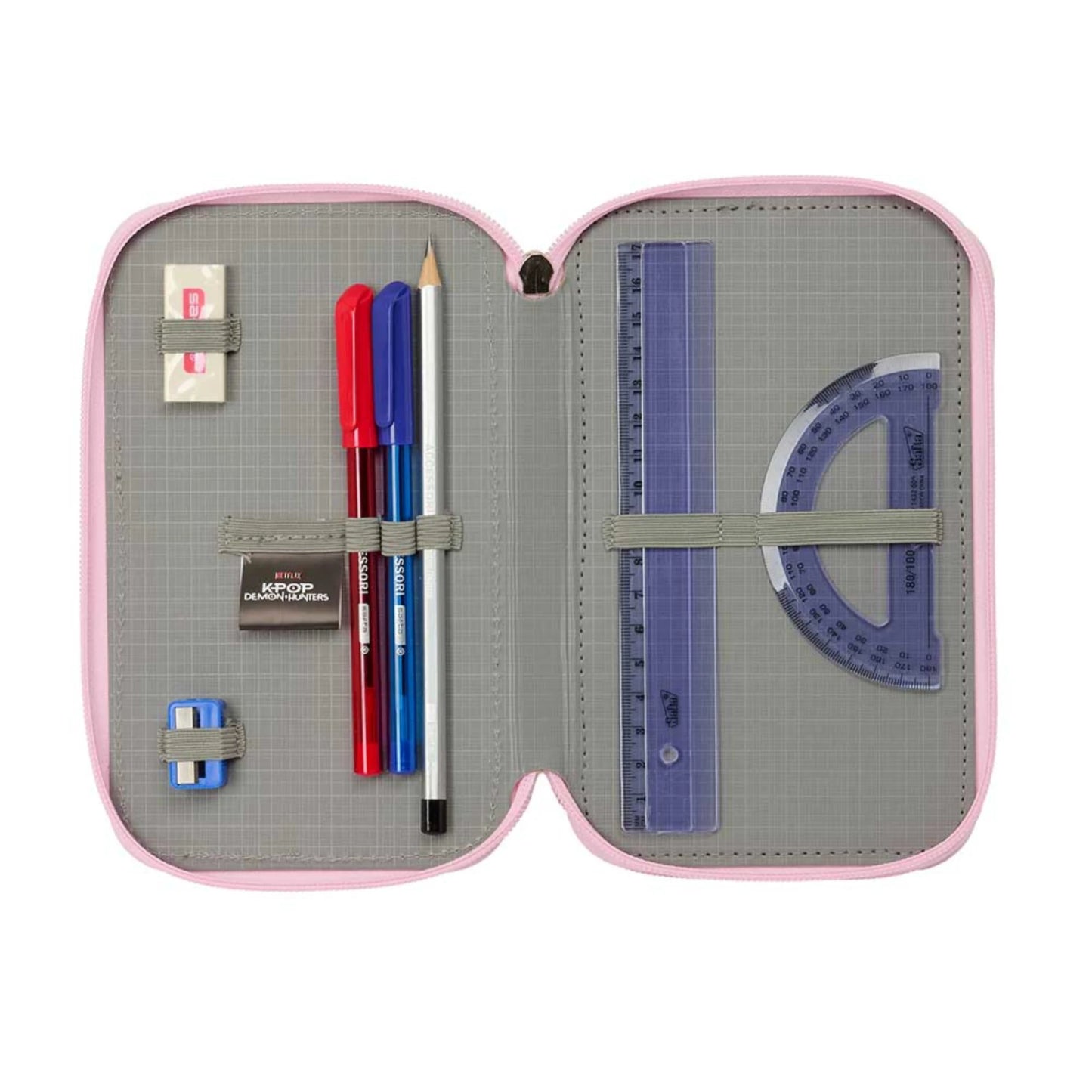 Astuccio 3 Zip Safta K-Pop Demon Hunters Iconic Rosa con 37 Accessori — Medaglione Huntrix Tirazip Metallo Licenza Ufficiale Netflix