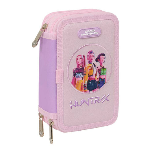 Astuccio 3 Zip Safta K-Pop Demon Hunters Iconic Rosa con 37 Accessori — Medaglione Huntrix Tirazip Metallo Licenza Ufficiale Netflix