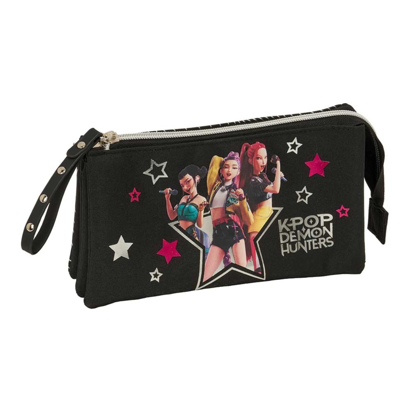 Astuccio Triplo Safta K-POP Demon Hunters Energy — 3 Zip Scomparti Tasca Interna 22×12×3 cm