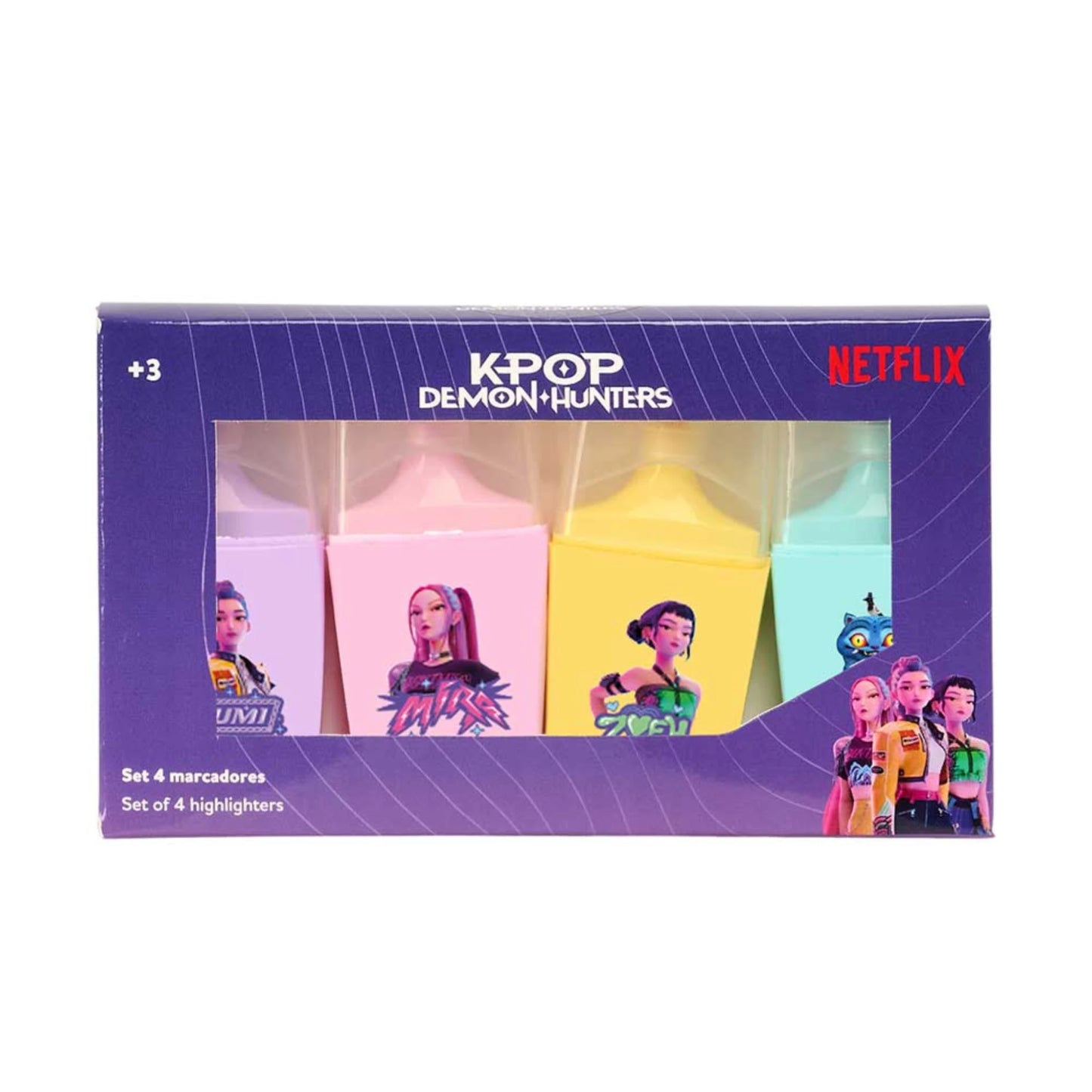 Set 4 Evidenziatori Safta K-POP Demon Hunters — Rumi Mira Zoey 4 Colori Pastel Netflix
