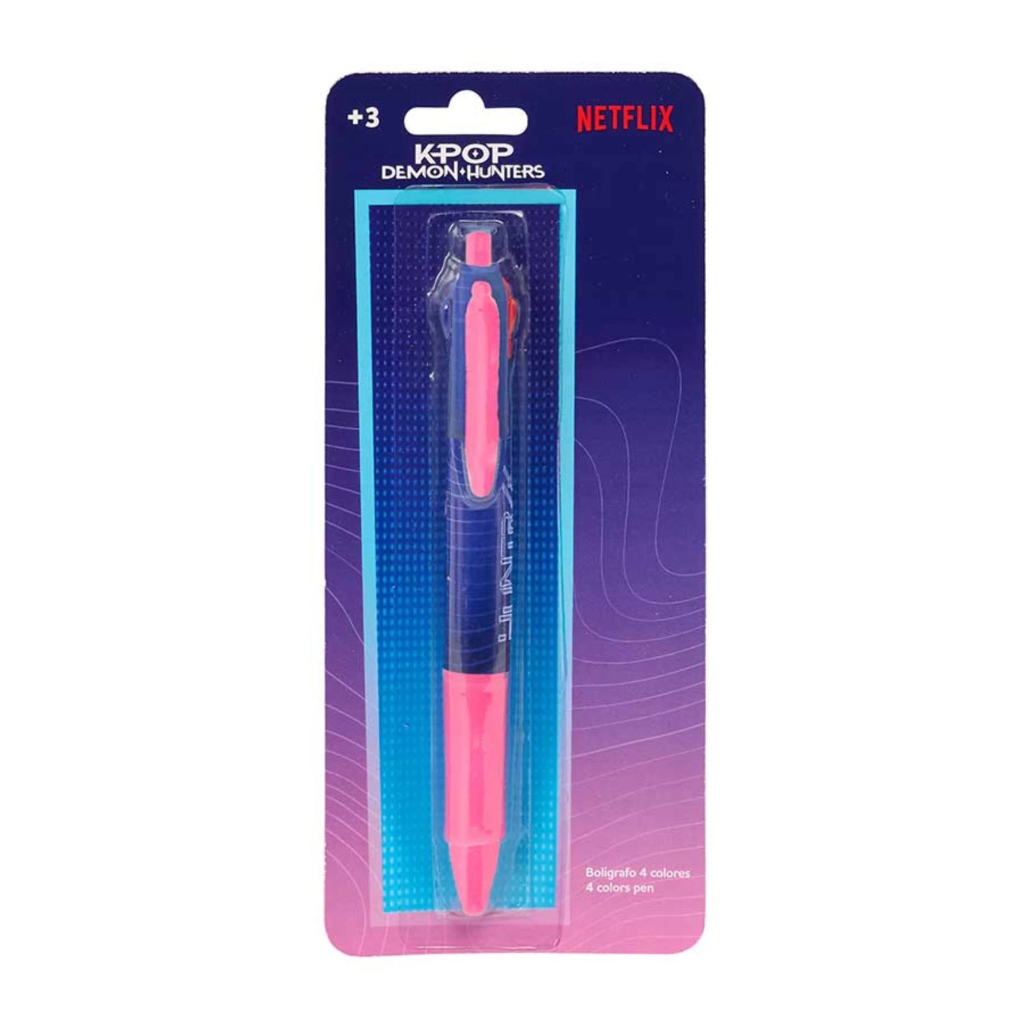 Penna 4 Colori Retrattile Safta K-POP Demon Hunters — Fusto Blu/Rosa Netflix Stationery