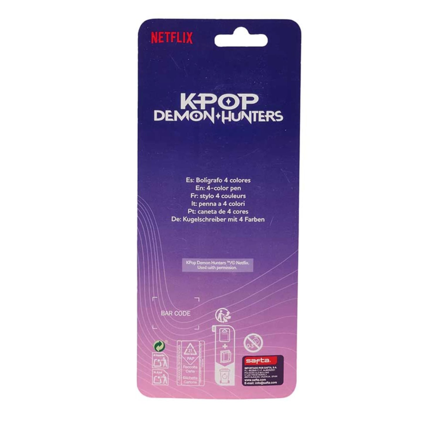 Penna 4 Colori Retrattile Safta K-POP Demon Hunters — Fusto Blu/Rosa Netflix Stationery