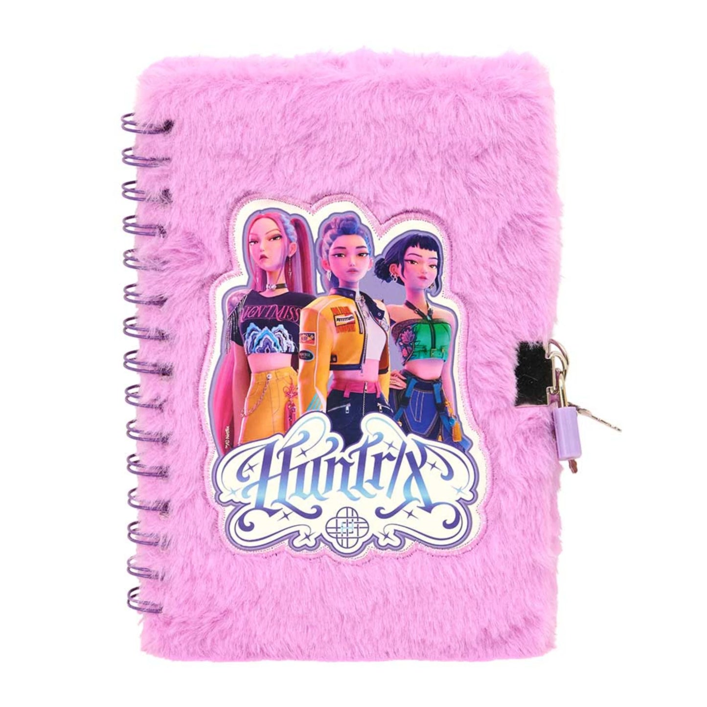 Set Diario Pelliccia con Lucchetto Safta K-POP Demon Hunters — Huntrix Rosa + Penna Multicolore Netflix