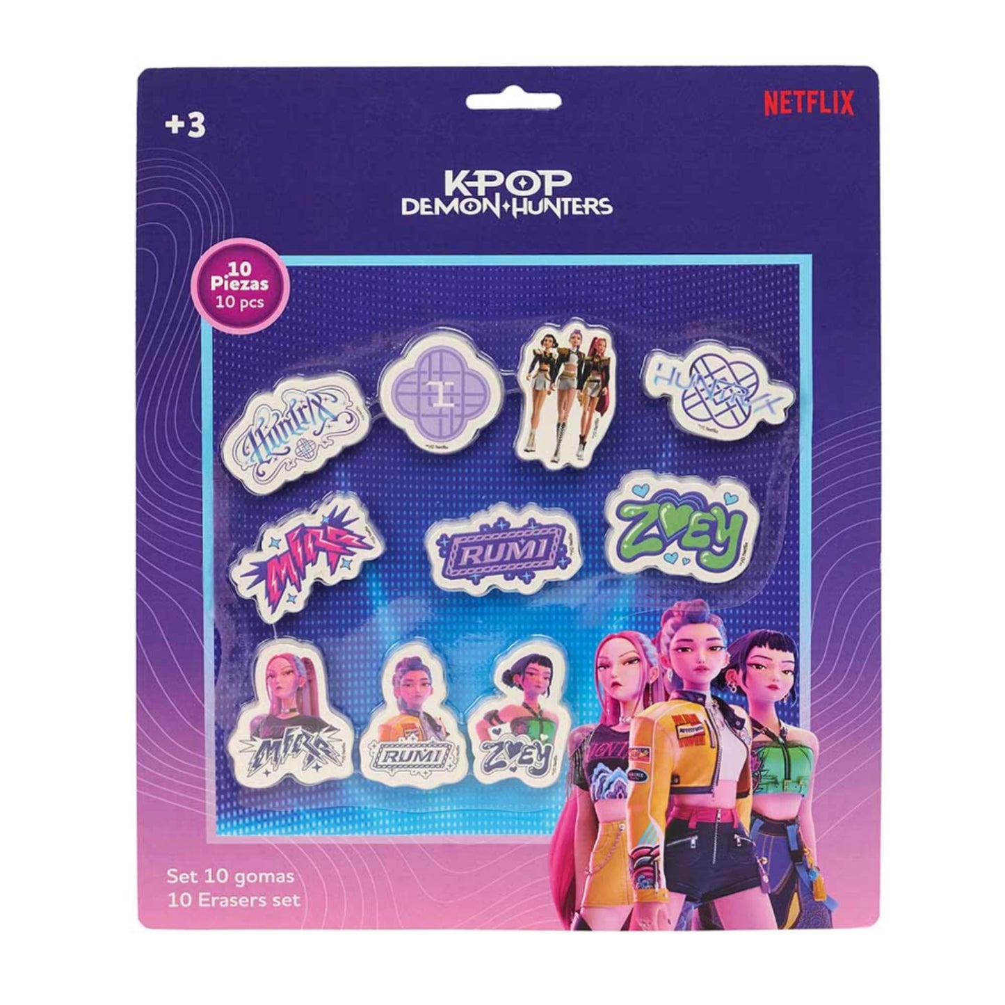Set 10 Gomme da Cancellare Safta K-POP Demon Hunters — Blister Mira Rumi Zoey Huntrix Netflix