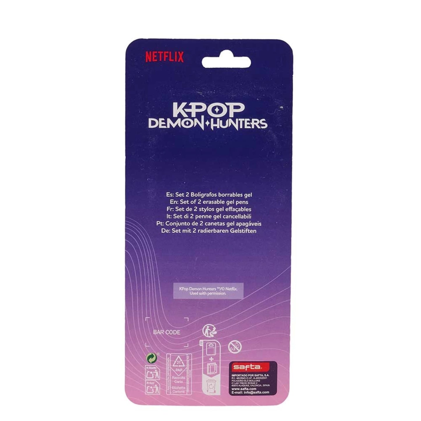 Set 2 Penne Gel Cancellabili Safta K-POP Demon Hunters — Topper Huntrix 2 Design Netflix