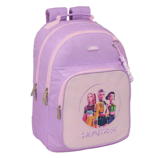 Safta K-Pop Demon Hunters Iconic Lilac Double Compartment School Backpack 20L — Trolley Adaptable Official Netflix License 2026
