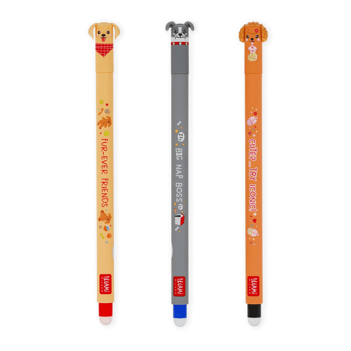 Set 3 Penne Cancellabili Legami Fur-ever Friends - Cani Golden Retriever Bulldog Poodle | Erasable Pen