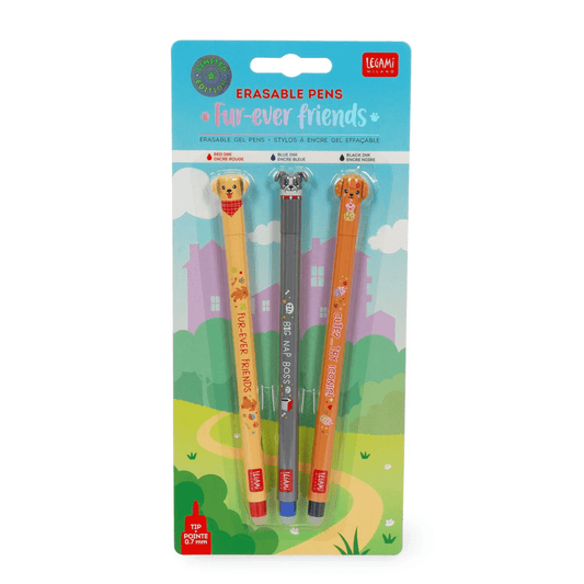 Set 3 Penne Cancellabili Legami Fur-ever Friends — Golden Retriever, Bulldog, Barboncino | Cani Limited Edition