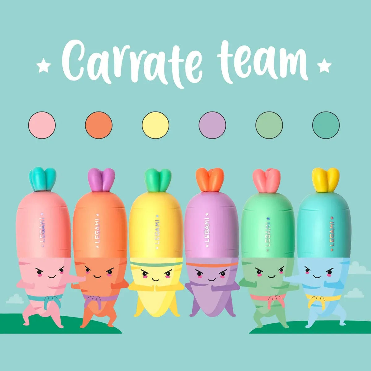Set 6 Mini Evidenziatori Carrate Team Legami | Colori Pastello Scuola