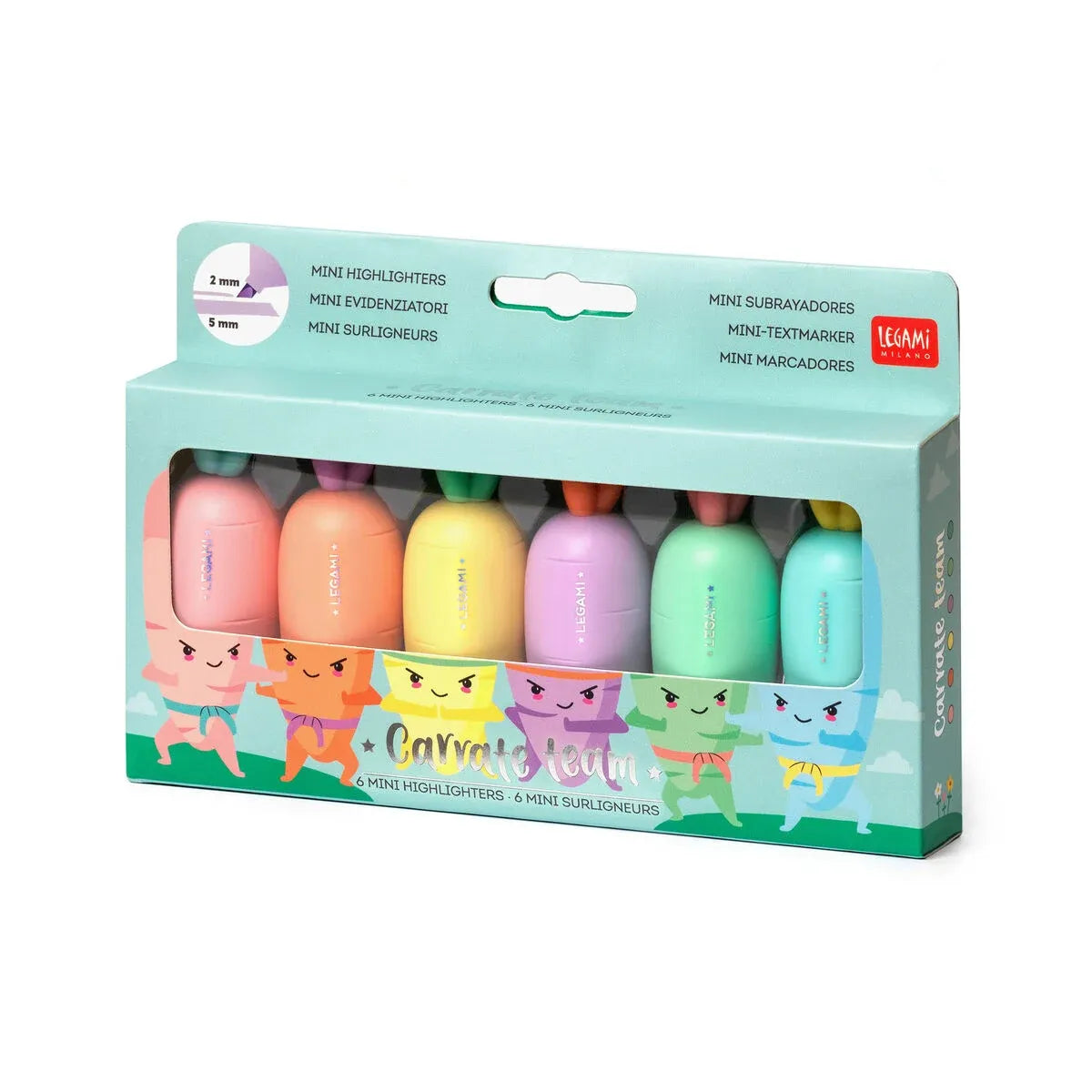 Set 6 Mini Evidenziatori Carrate Team Legami | Colori Pastello Scuola