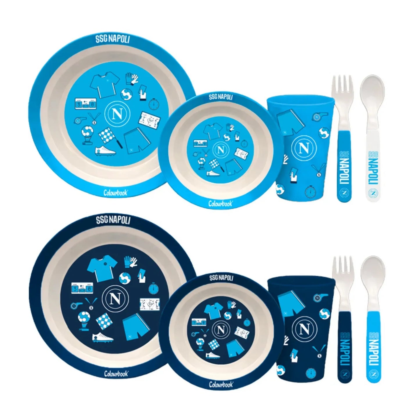 Set Pappa SSC Napoli 5 Pezzi Ufficiale Colourbook Piatti Posate Bambini