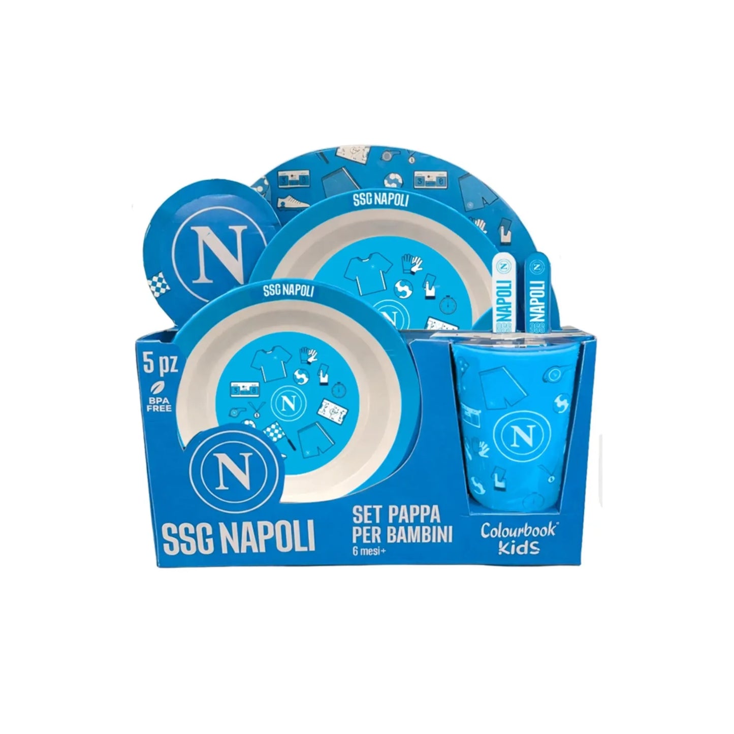 Set Pappa SSC Napoli 5 Pezzi Ufficiale Colourbook Piatti Posate Bambini