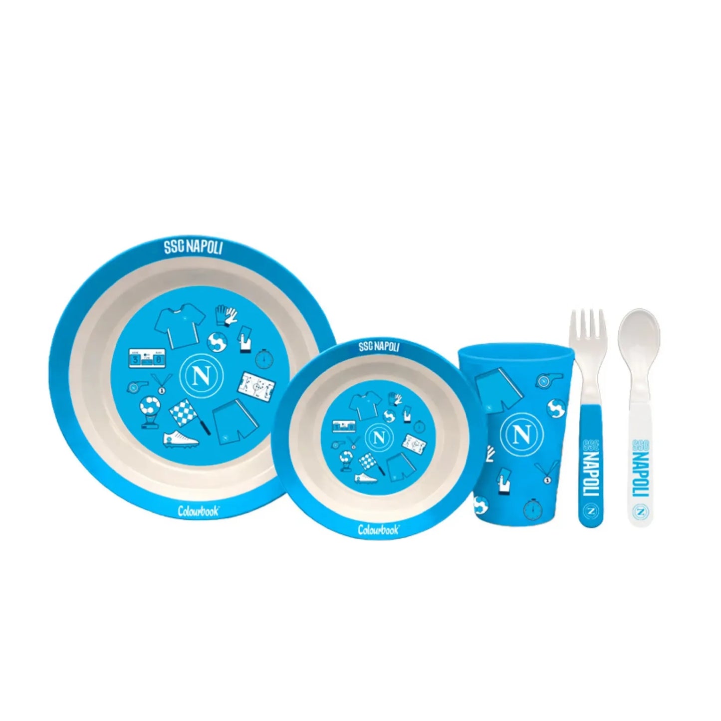 Set Pappa SSC Napoli 5 Pezzi Ufficiale Colourbook Piatti Posate Bambini