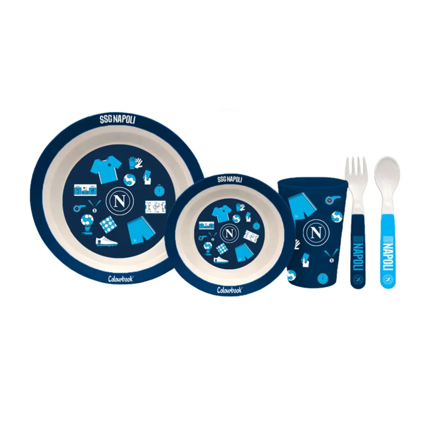 Set Pappa SSC Napoli 5 Pezzi Ufficiale Colourbook Piatti Posate Bambini
