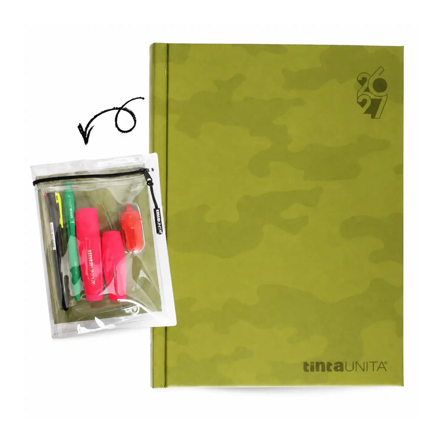 Diario Tinta Unita Plain 12 Mesi 2026-27 con Cover e Kit Penne | 5 Colori