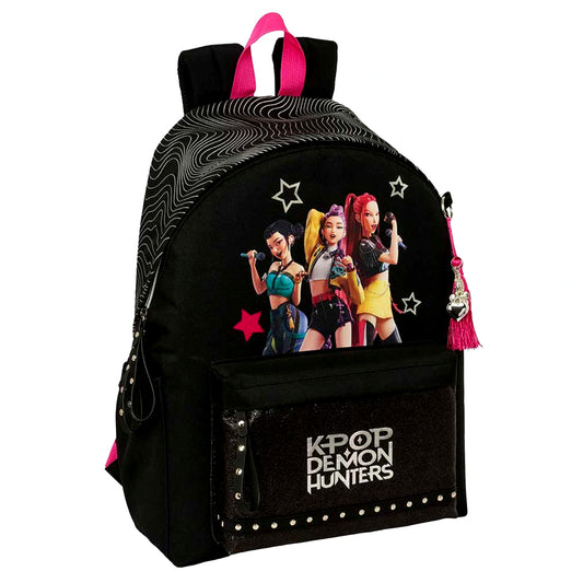 Zaino Porta Laptop 14.1" K-Pop Demon Hunters Energy Huntrix con Tasca Glitter e Borchie Safta — 17 Litri