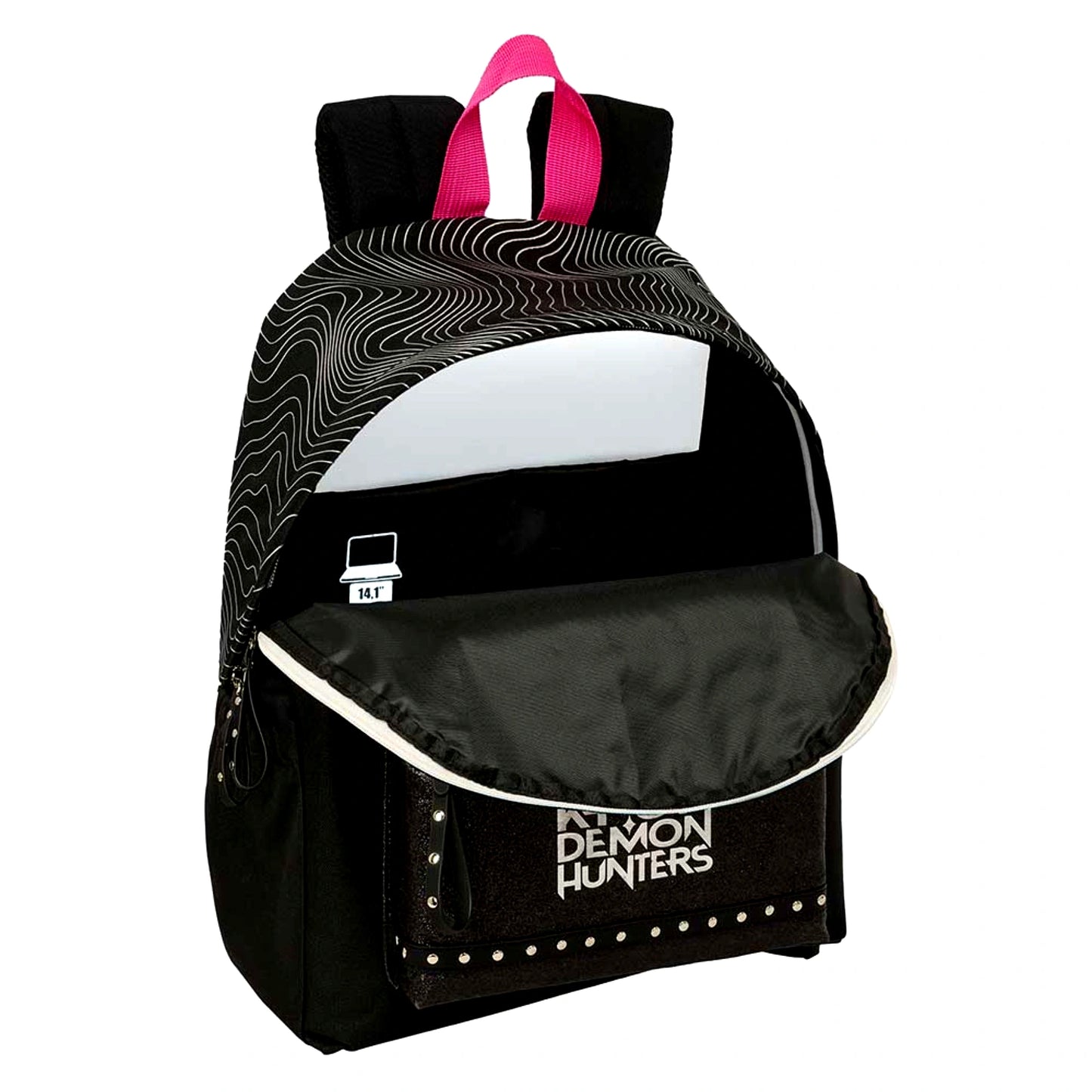 Zaino Porta Laptop 14.1" K-Pop Demon Hunters Energy Huntrix con Tasca Glitter e Borchie Safta — 17 Litri