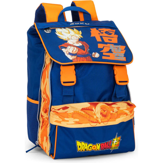 Zaino Scuola Dragon Ball Super Goku Estensibile con Pattina Fibbie e Doppio Scomparto Blu Arancio Panini