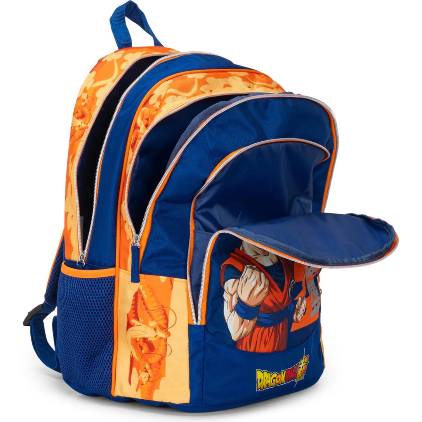 Dragon Ball Super Goku Super Saiyan School Backpack Organized with Double Compartment and Water Bottle Holder Blue Orange