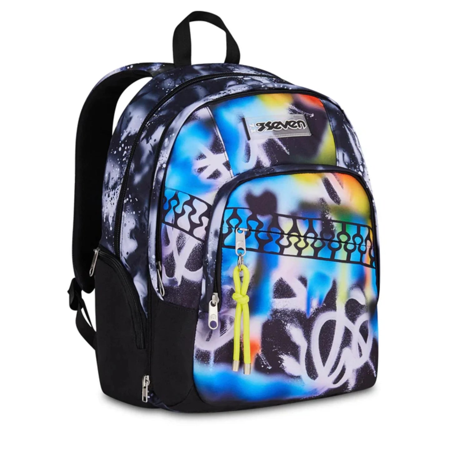 Zaino Seven Dual Detach Buzzy Note Boy 2 in 1 con Zainetto Staccabile Fantasia Graffiti Blu Multicolor