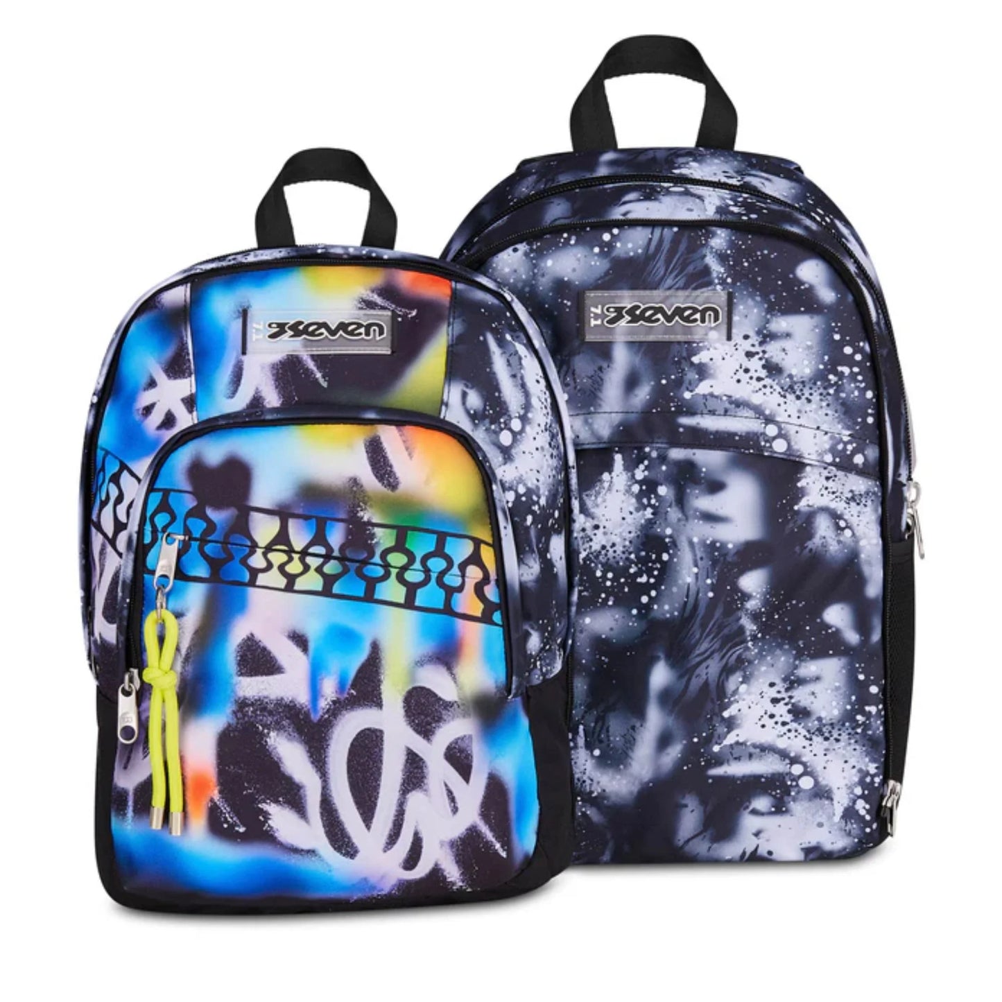 Zaino Seven Dual Detach Buzzy Note Boy 2 in 1 con Zainetto Staccabile Fantasia Graffiti Blu Multicolor
