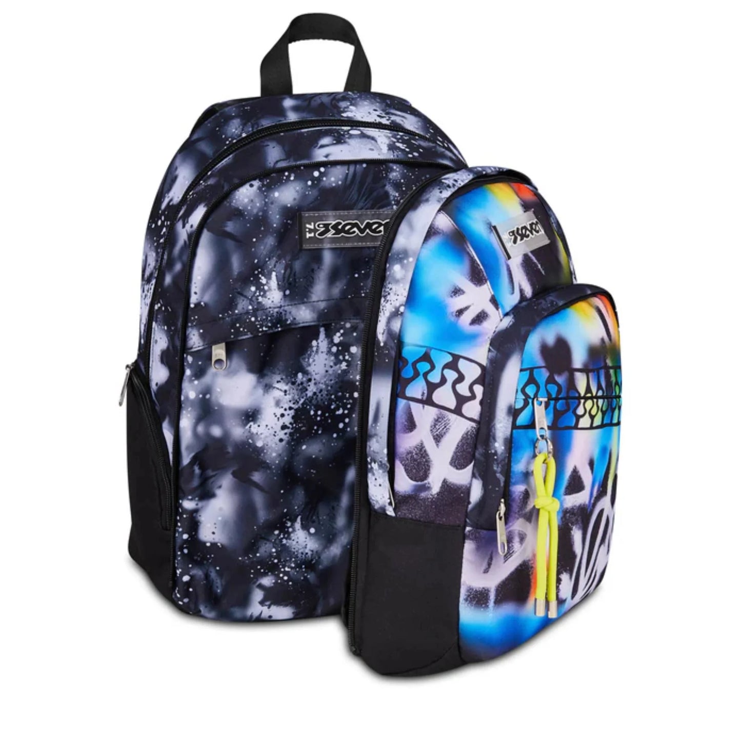 Zaino Seven Dual Detach Buzzy Note Boy 2 in 1 con Zainetto Staccabile Fantasia Graffiti Blu Multicolor