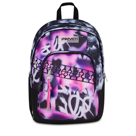 Zaino Seven Dual Detach Buzzy Note Girl 2 in 1 con Zainetto Staccabile Fantasia Viola Fucsia Galaxy