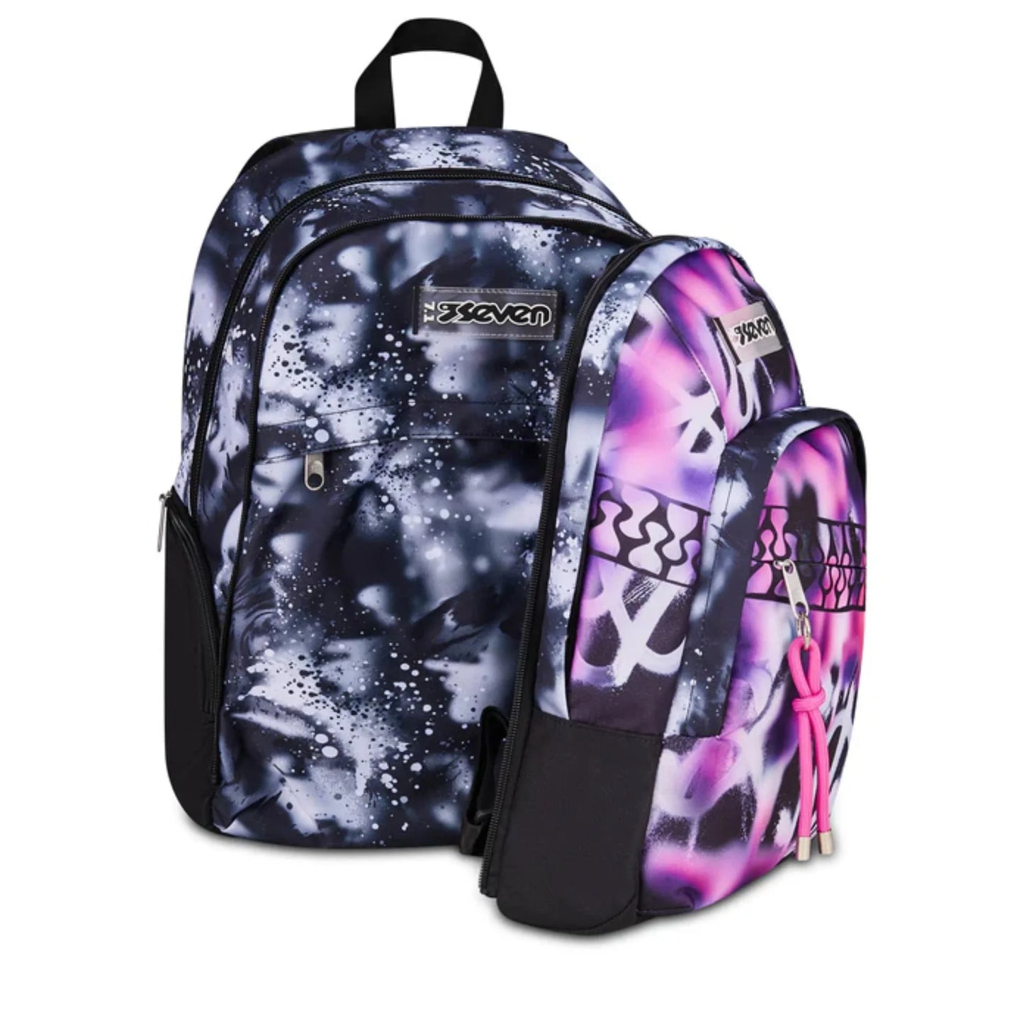 Zaino Seven Dual Detach Buzzy Note Girl 2 in 1 con Zainetto Staccabile Fantasia Viola Fucsia Galaxy