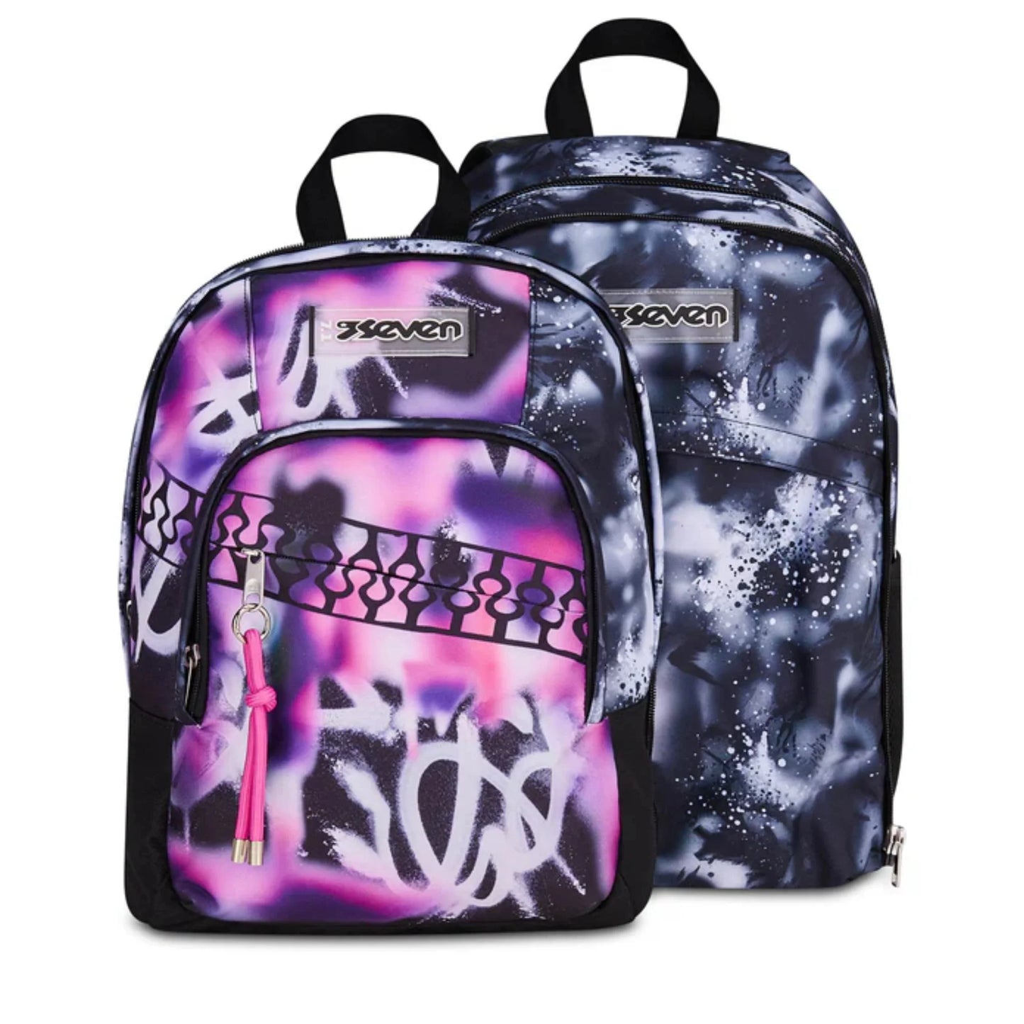 Zaino Seven Dual Detach Buzzy Note Girl 2 in 1 con Zainetto Staccabile Fantasia Viola Fucsia Galaxy