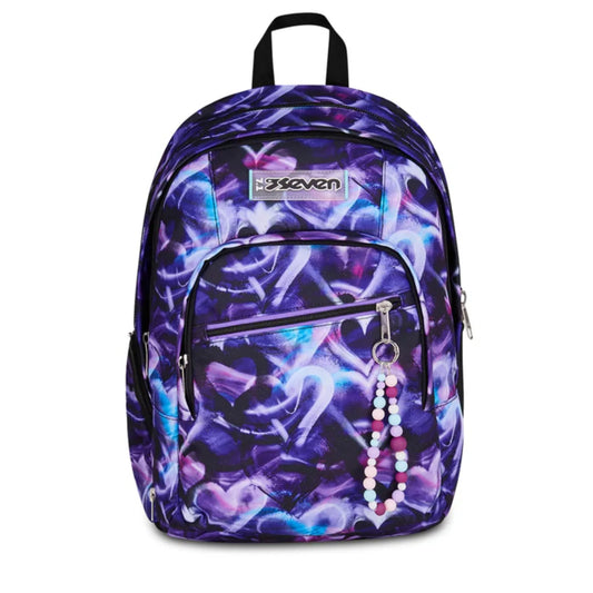 Zaino Seven Dual Detach Lovepass 2 in 1 con Zainetto Staccabile Fantasia Cuori Viola