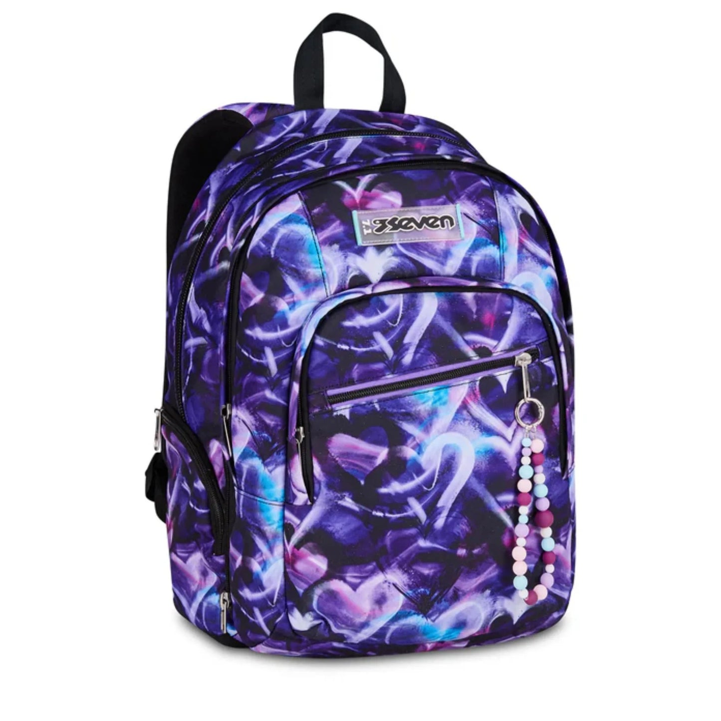 Zaino Seven Dual Detach Lovepass 2 in 1 con Zainetto Staccabile Fantasia Cuori Viola