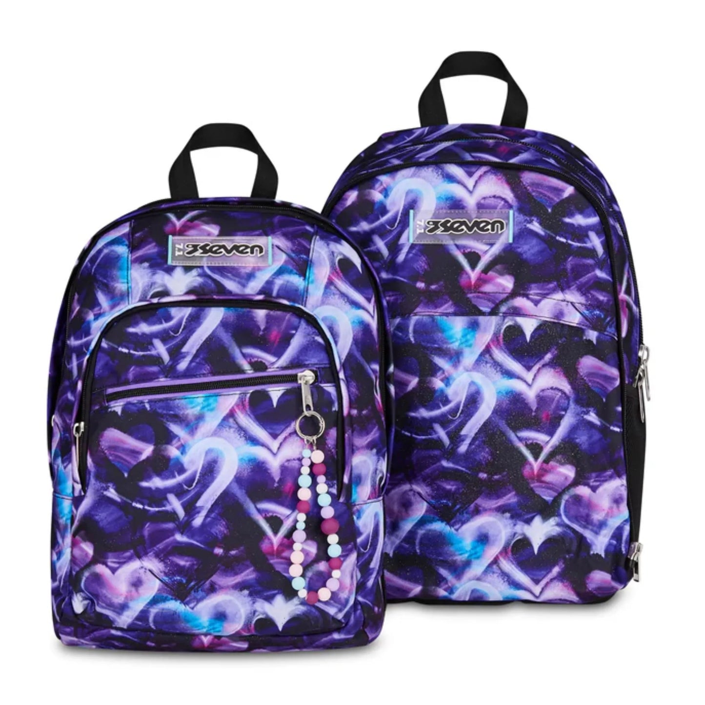 Zaino Seven Dual Detach Lovepass 2 in 1 con Zainetto Staccabile Fantasia Cuori Viola