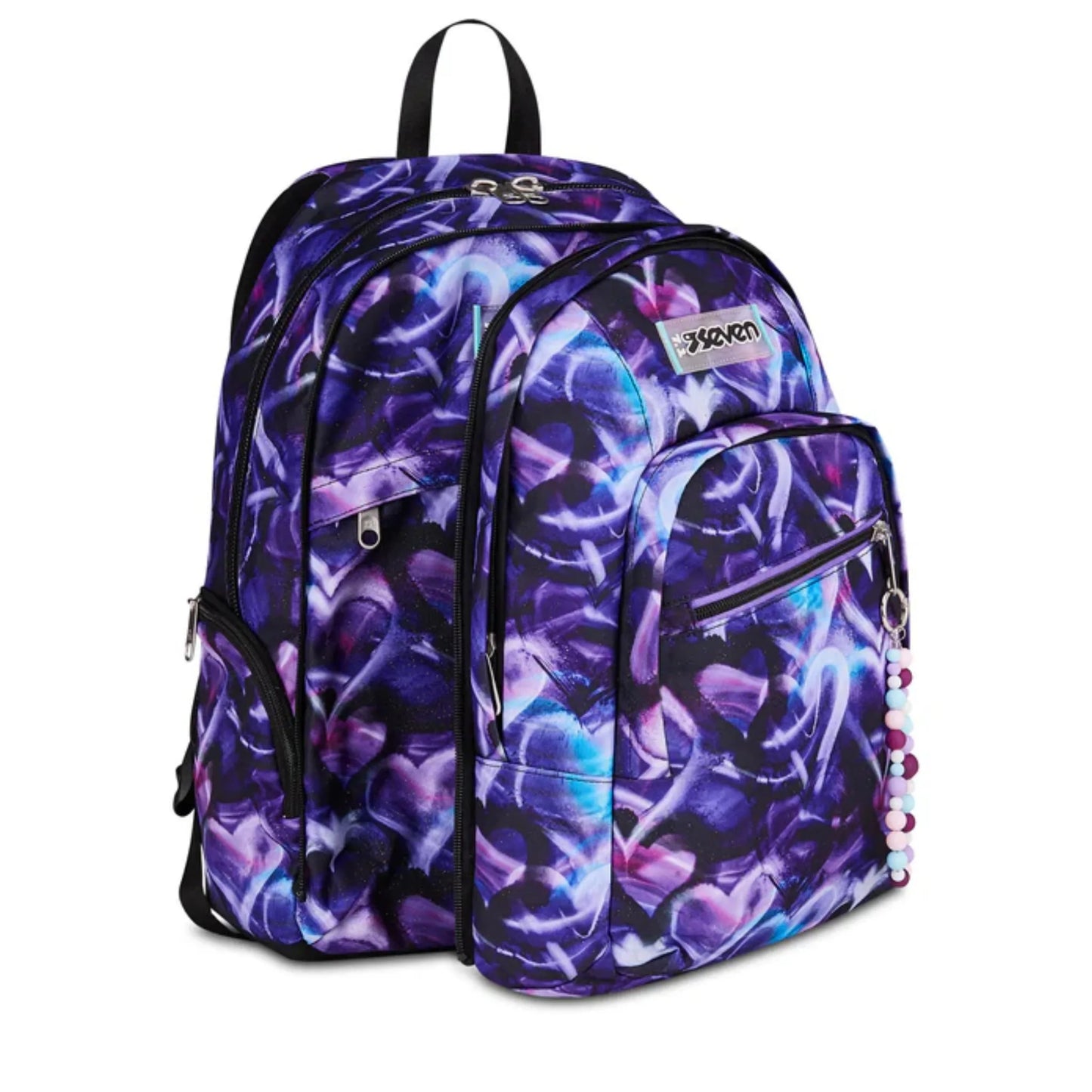 Zaino Seven Dual Detach Lovepass 2 in 1 con Zainetto Staccabile Fantasia Cuori Viola